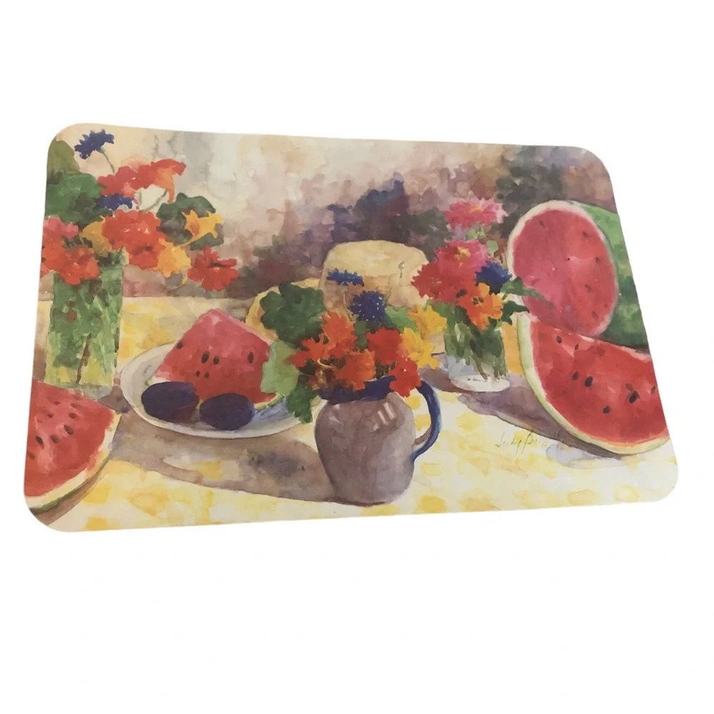 Four Vintage keller charles rectangular Placemats Watermelon Design; Flaw In One